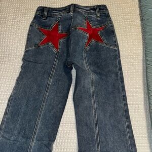 Free People Women's Boot Cut Jeans with Red Star Accents